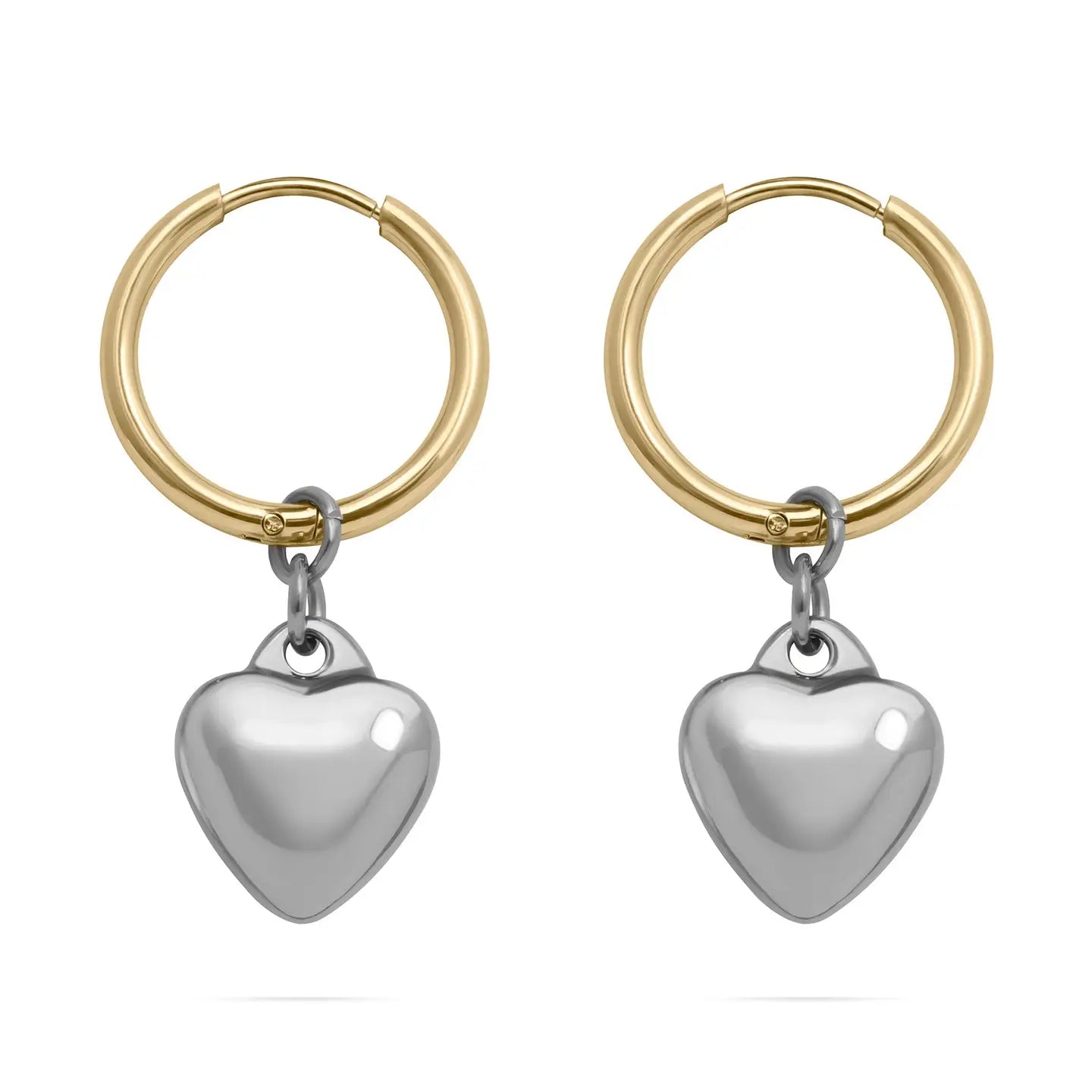 Mixed Metal Heart Earrings | 18k Gold Stainless Steel