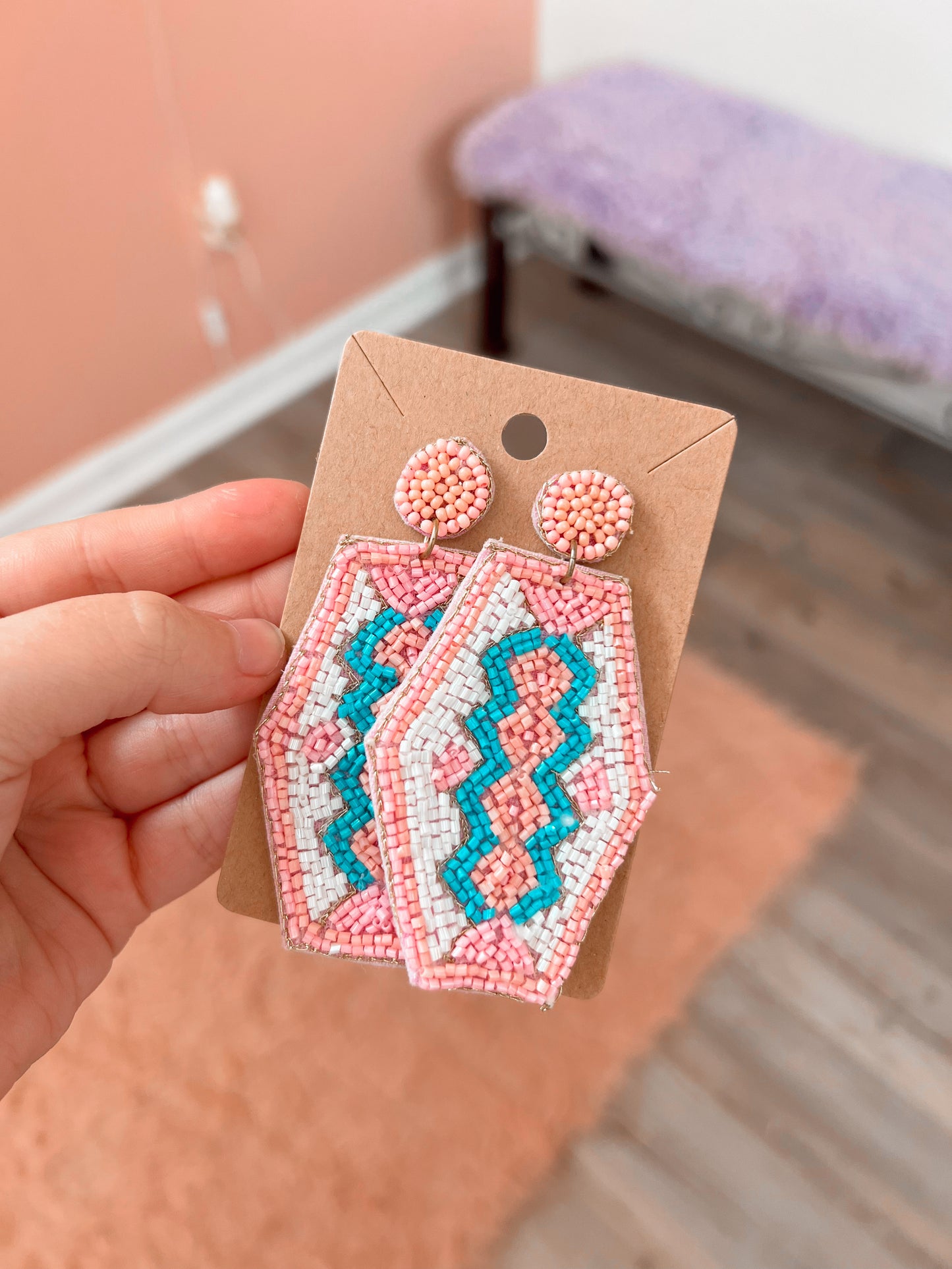 Pink & Blue Beaded Earrings