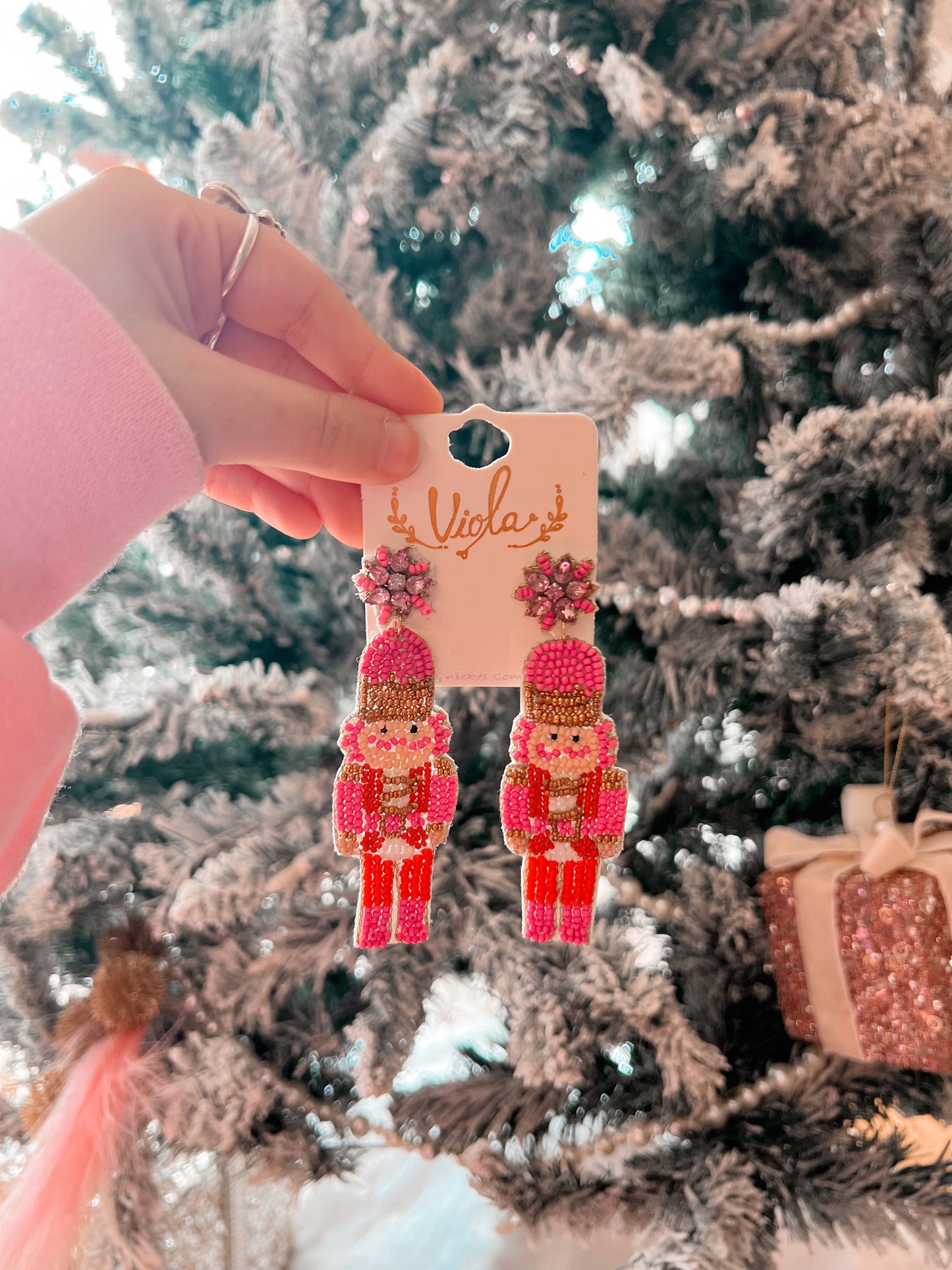 Pink Nutcracker Beaded Earrings