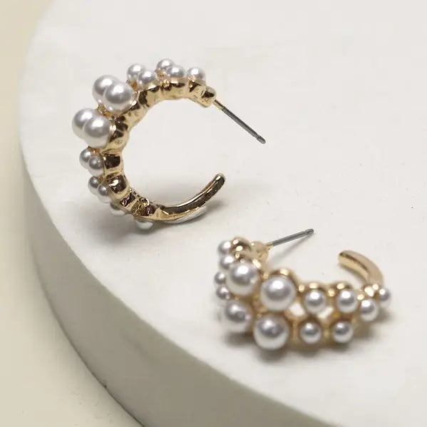 Double Pearl Huggie Hoops