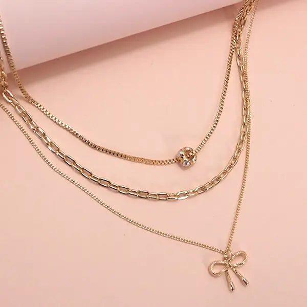 Layered Pearl & Bow Necklace