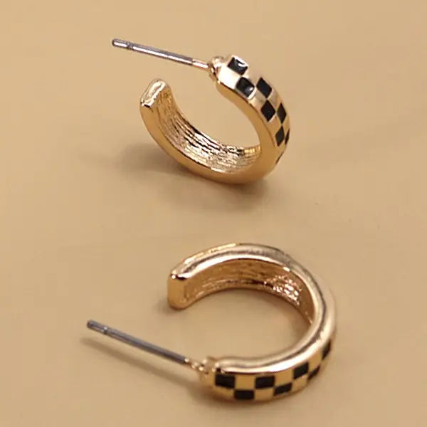 Checkered Huggie Hoops