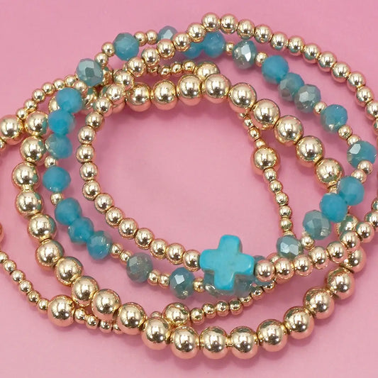 Cross Beaded Bracelet Set