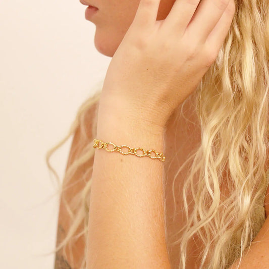 Hammered Oval Chain Bracelet | 18k Gold Stainless Steel