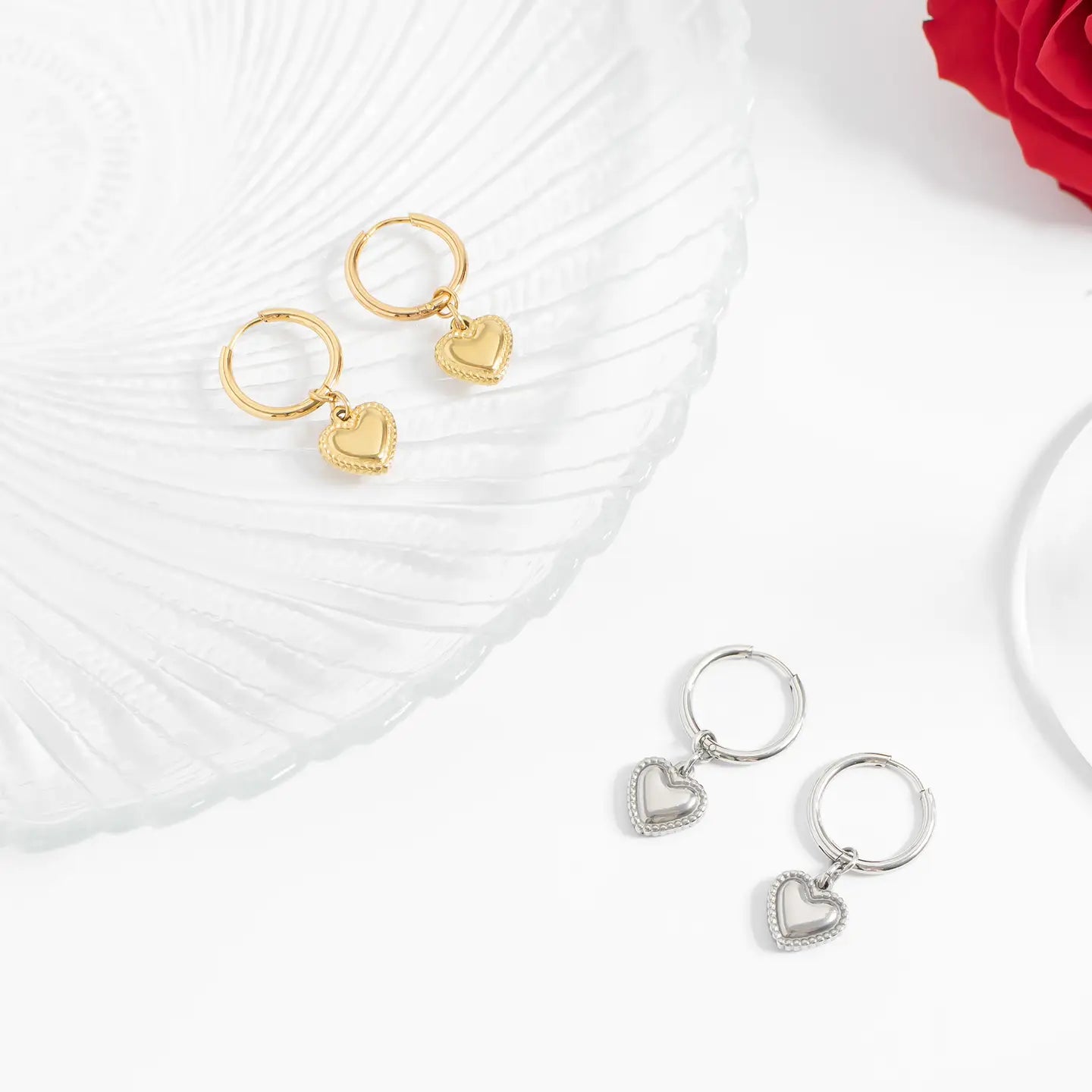 Heart Pendant Hoop Earrings | 18k Gold Stainless Steel