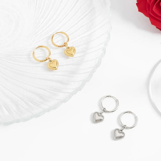 Heart Pendant Hoop Earrings | 18k Gold Stainless Steel