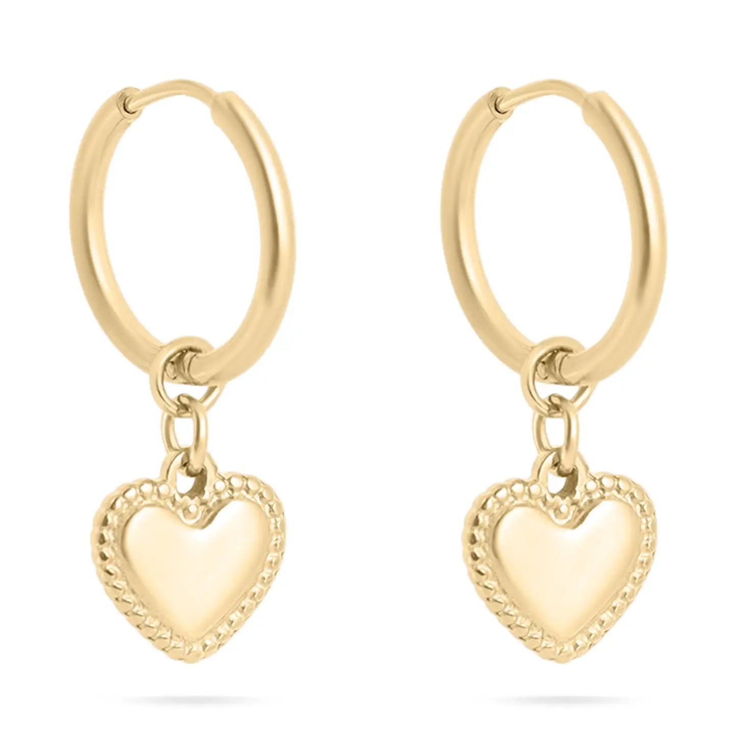 Heart Pendant Hoop Earrings | 18k Gold Stainless Steel