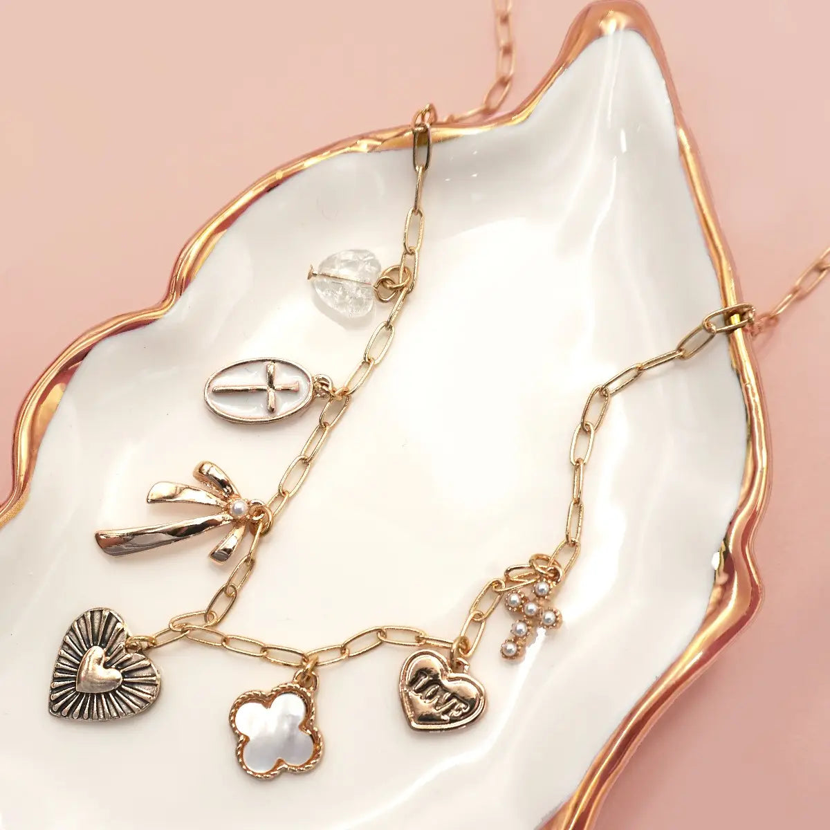 Bow & Cross Charm Necklace