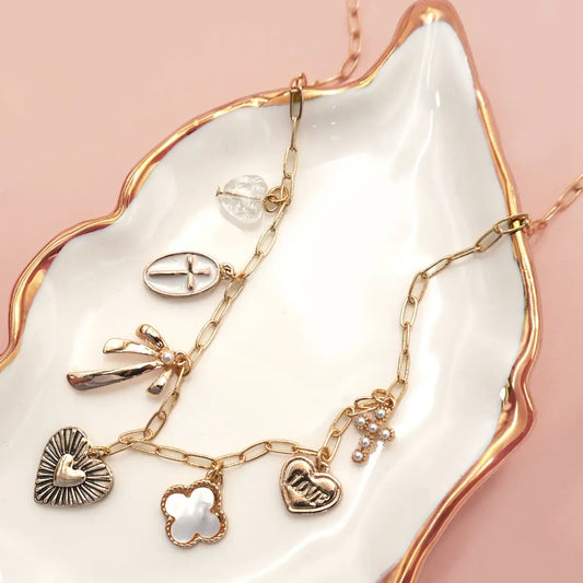 Bow & Cross Charm Necklace