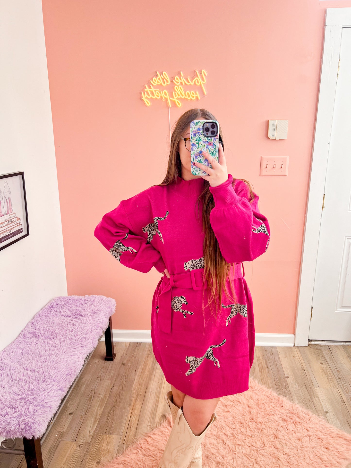 Pouncin' Pink Sweater Dress