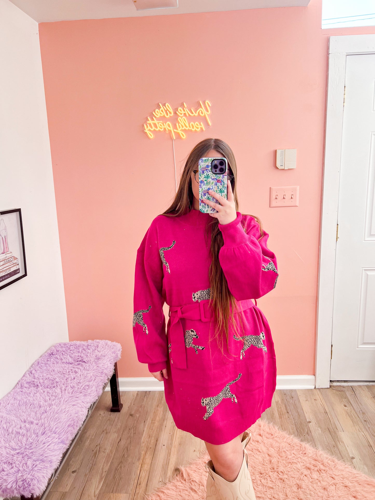 Pouncin' Pink Sweater Dress