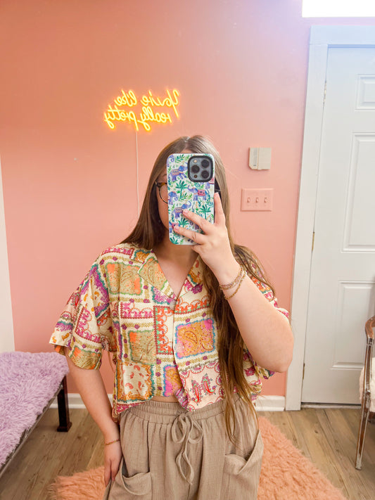 Paisley Patch Button-Up Top