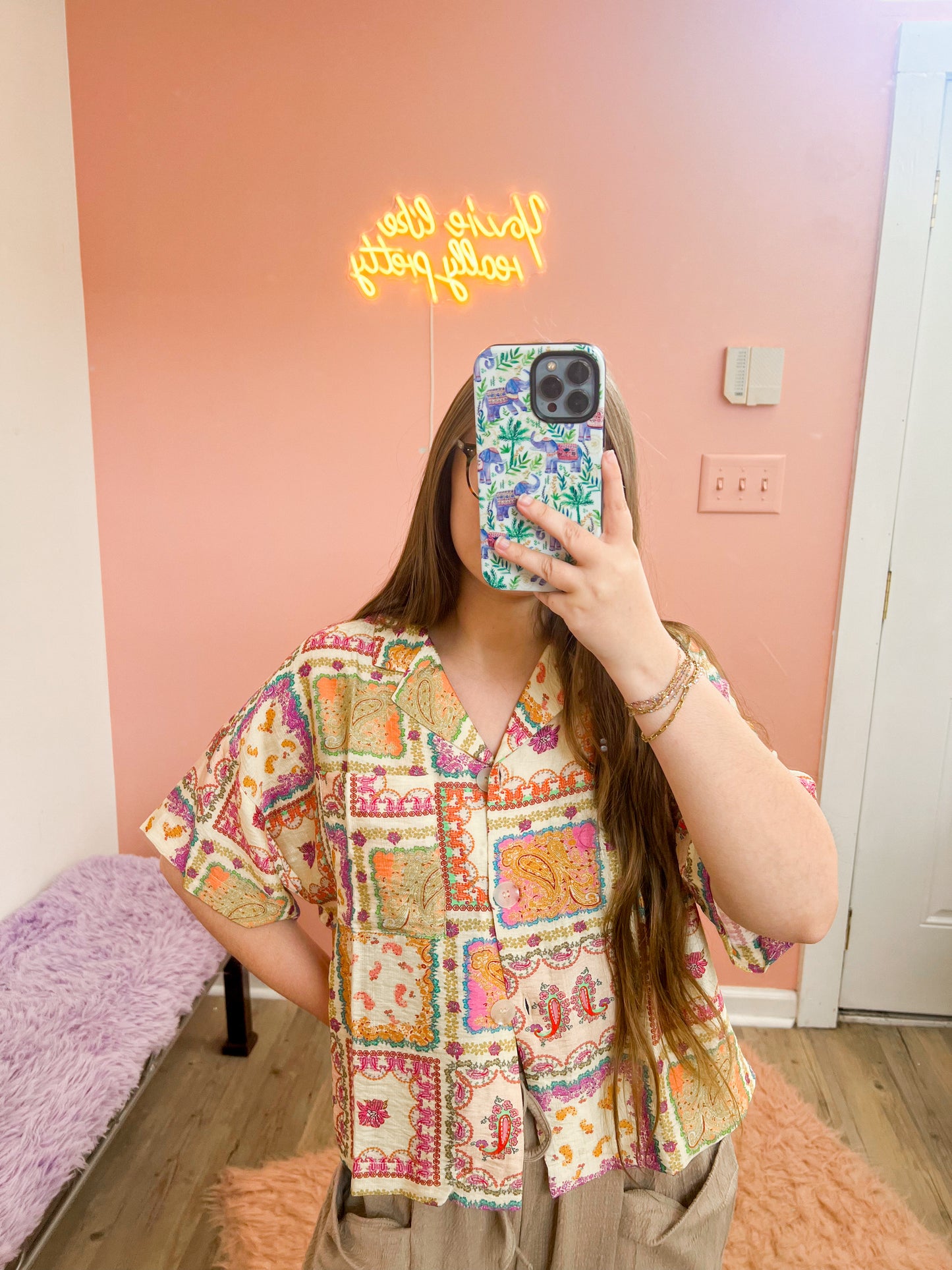 Paisley Patch Button-Up Top