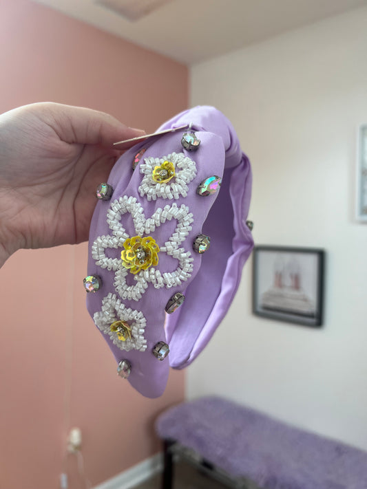 Purple Flower Beaded Headband