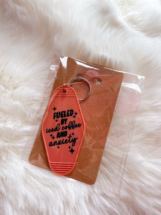 Fueled by Iced Coffee & Anxiety Motel Keychain