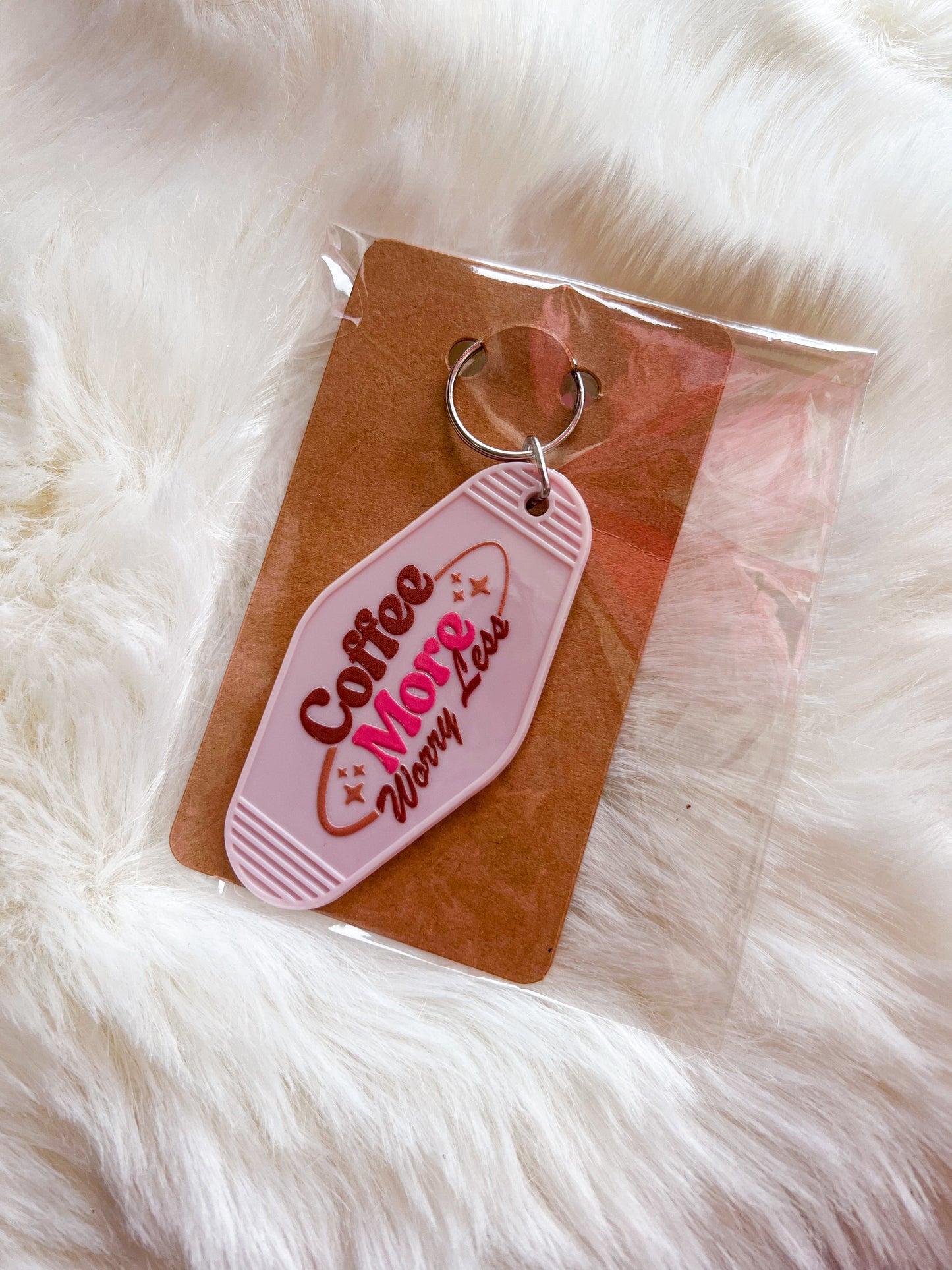 Coffee More, Worry Less Motel Keychain