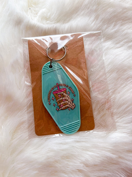 Caffeine & Chaos Motel Keychain