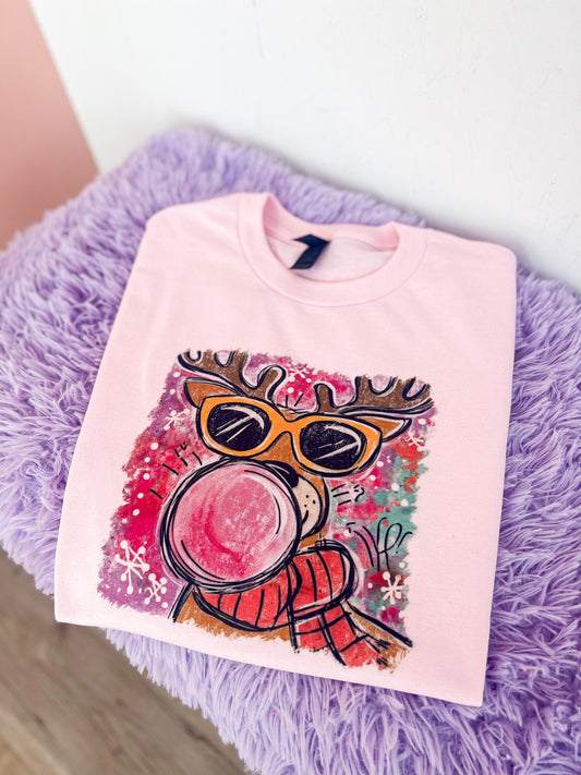 Bubblegum Reindeer Tee