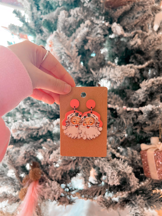 Pink Vintage Santa Earrings