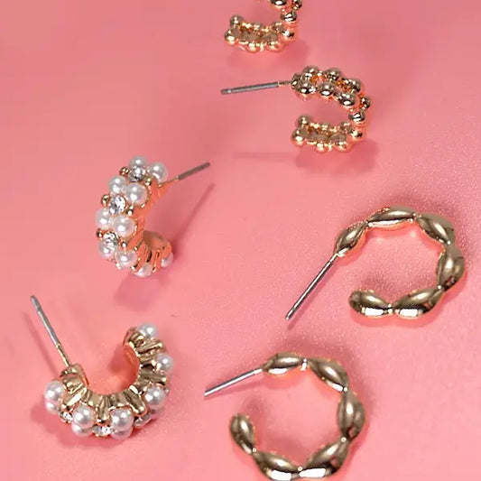 Pearl Huggie Hoop Set