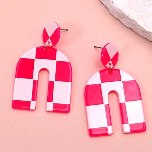 Hot Pink Checkered Earrings