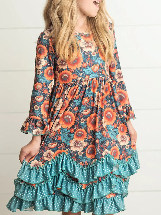 Rust & Teal Floral Dress